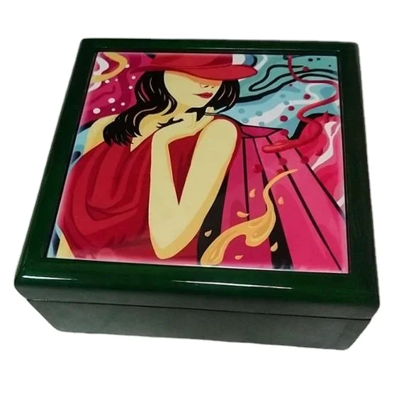 Square Wooden Jewellery Box with Sublimation Ceramic Tile