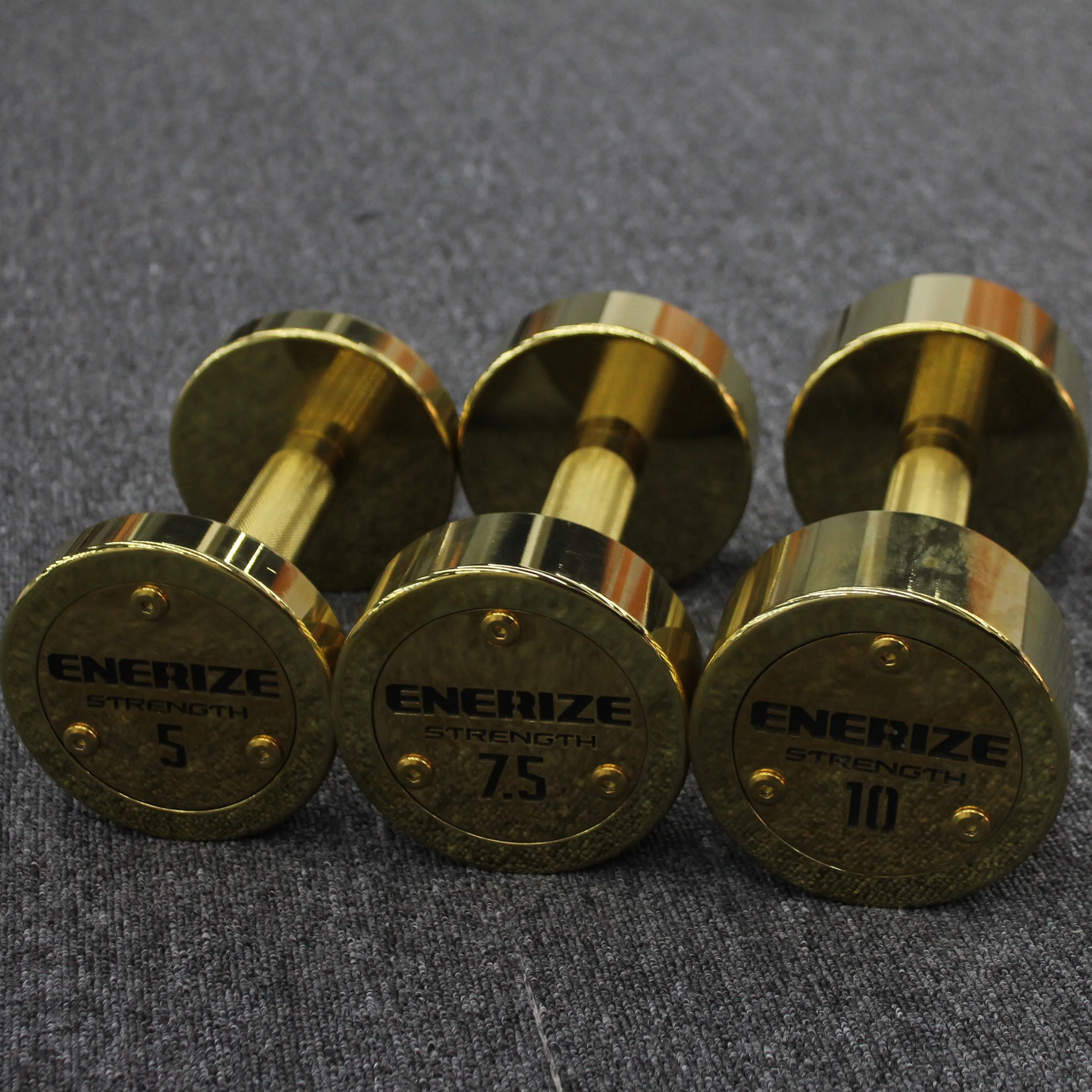 Gym Fitness Equipment Round Steel Dumbbell Set 150KG Free Weights Workout Dumbbell Stainless Golden Steel Dumbbells Barbell