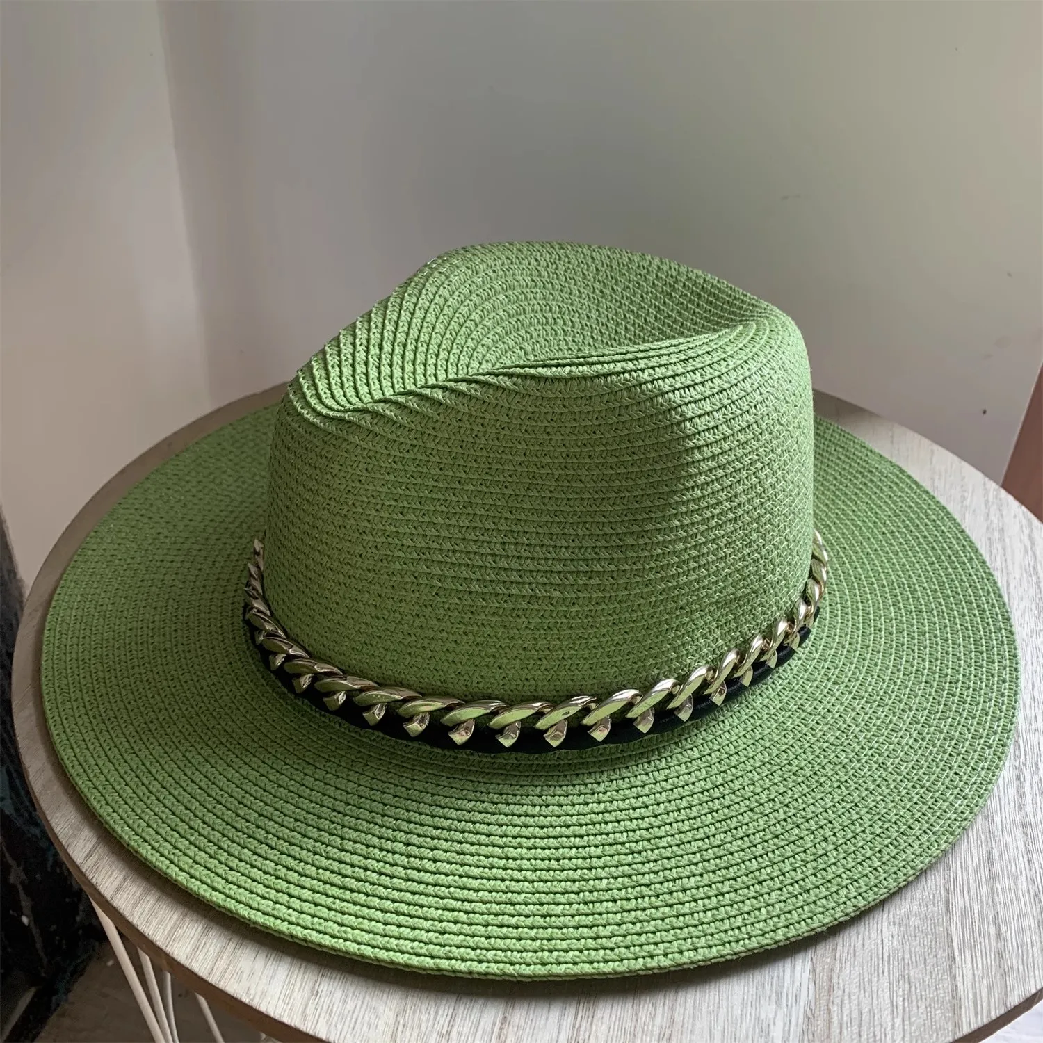 Outdoor Summer Travel Fedora Wide Brim Solid Color Paper Panama Hat Beach Fishing Sun protection Straw Hat