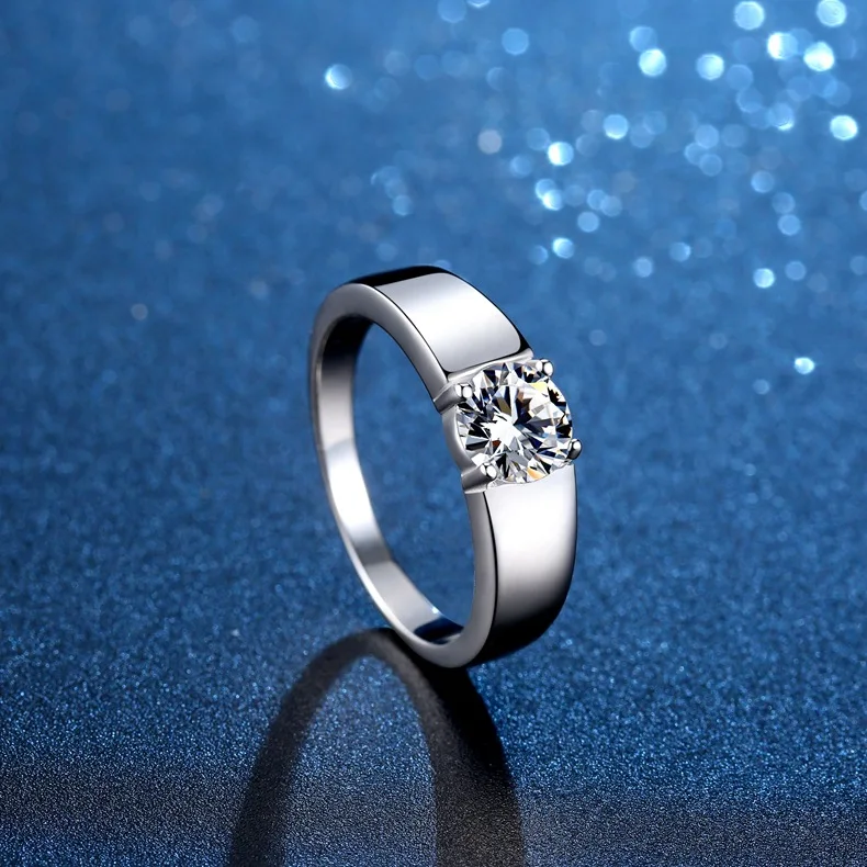 Simple S925 Sterling Silver Couple Four Claws One Carat moissanite engagement ring diamond