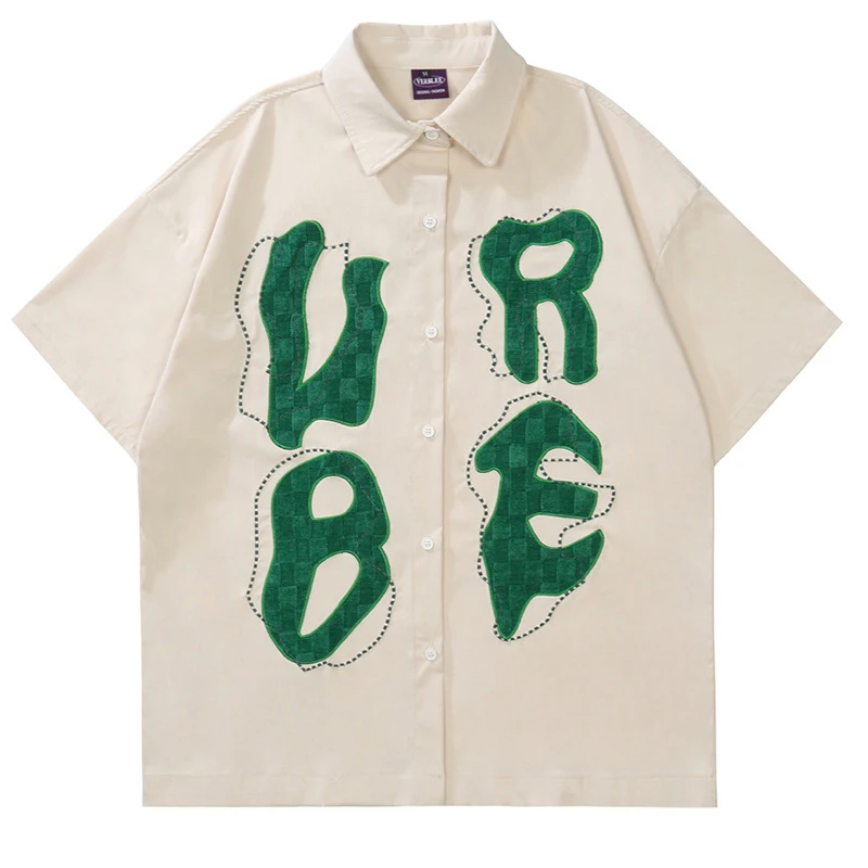 OEM Wholesale Custom Logo Letter Embroidery Shirt Men Summer Punk Street wear High Street Loose Printing  Vintage T shirt