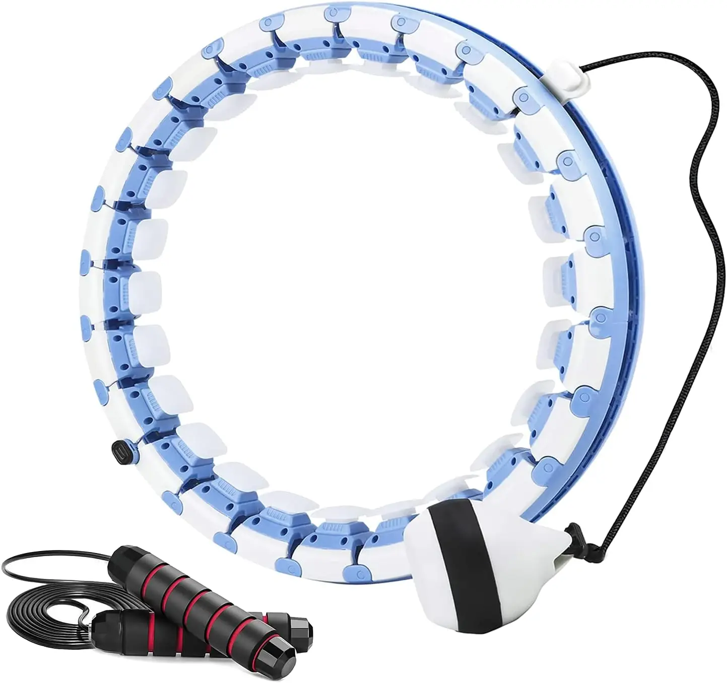 Weighted Hula Circle 24 Sections Detachable 360-degree Waist Massage Silent Bearing Fitness Hoop with Free Jump Rope