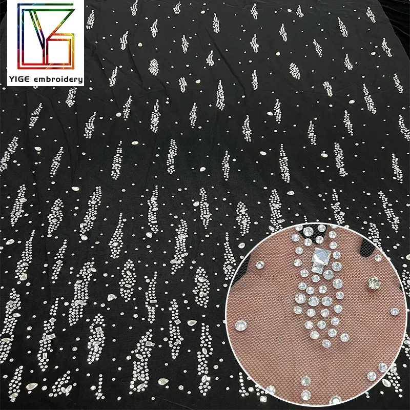 New mesh rhinestone Lace high quality Swarovski crystal fabric Bridal tulle Dress white crystal stones lace fabric