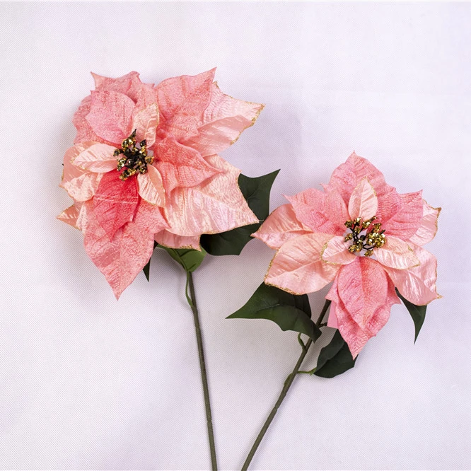 
Hot Sale Christmas artificial velvet flower decor for home or outdoor poinsettia 