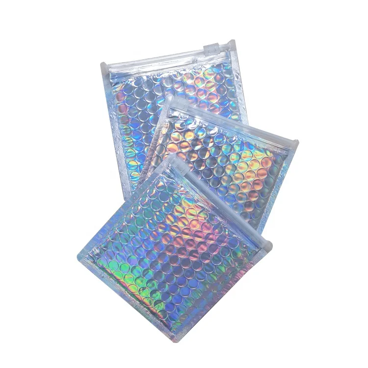 Custom Silver Bubble Mailer with Zipper, Metallic Padded Reusable Pouch, Waterproof and Shockproof Packaging
