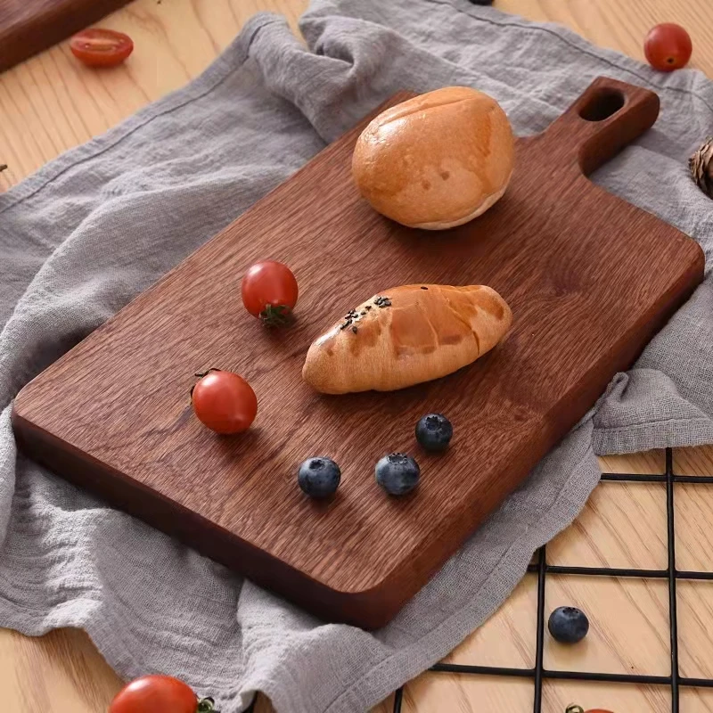 custom high quality natural walnut cutting board round rectangular black walnut chopping board with handle