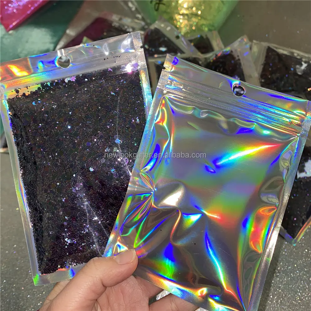 custom package 2oz holo bags glitter
