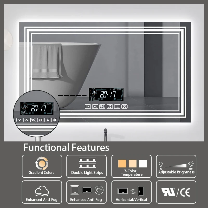 Luxury Intelligent Design Led Light Induction Anti fogging Bathroom Mirror Two Way frameless bathroom mirror with bluetooth