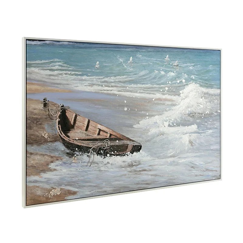Paintings Of Boats On Beach Canvas With Floater Frame Home Decoration Seascape Paintings