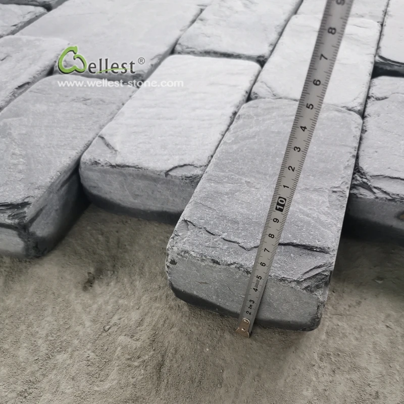 cheapest 20X10 cm antique natural black slate  paver bricks price cobble stone for driveway