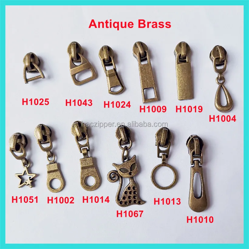 different  antique brass  pulls for #5 nylon zipper