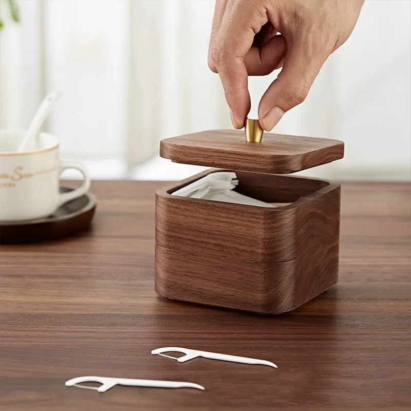 2024 Walnut toothpick stand Cotton swab storage box Toothpick dispenser box Mini wooden toothpick box