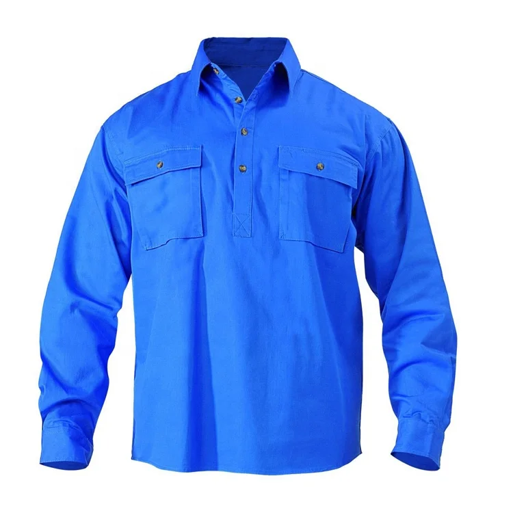 Mens Flame Resistant Button Down Shirt Men Mid-Weight Twill FR Work Shirt Ideal for Welding Oil Worker