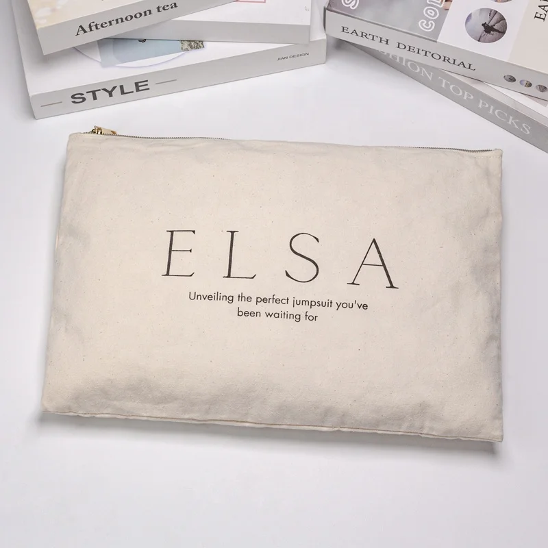 Eco Friendly Custom Cotton Zipper Pouch Make Up Bags Cotton Canvas Makeup Cosmetic Bag With Logo