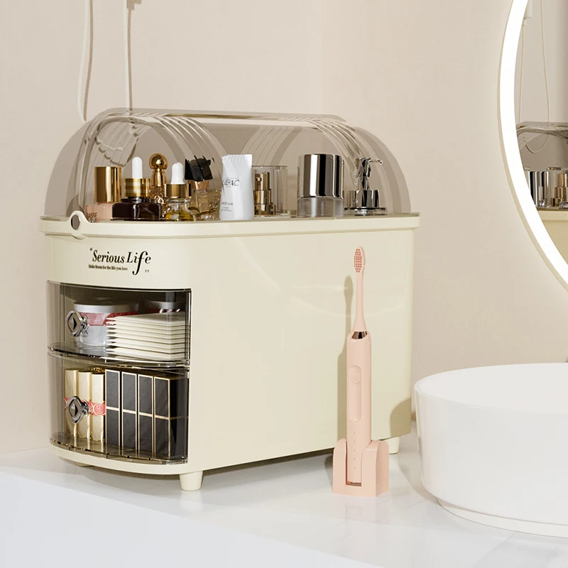 Bathroom Vanity Makeup Organizer Clear Drawer Big Cosmetics Storage Box for Women Plastic Make Up Skincare Display Case