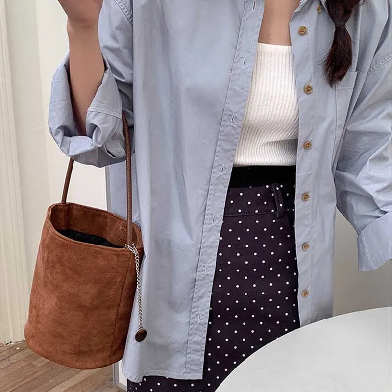 Wholesale Hot Sale Fashionable Leisure Large Capacity Suede Barrel-shaped Bucket Tote Handbag For Women