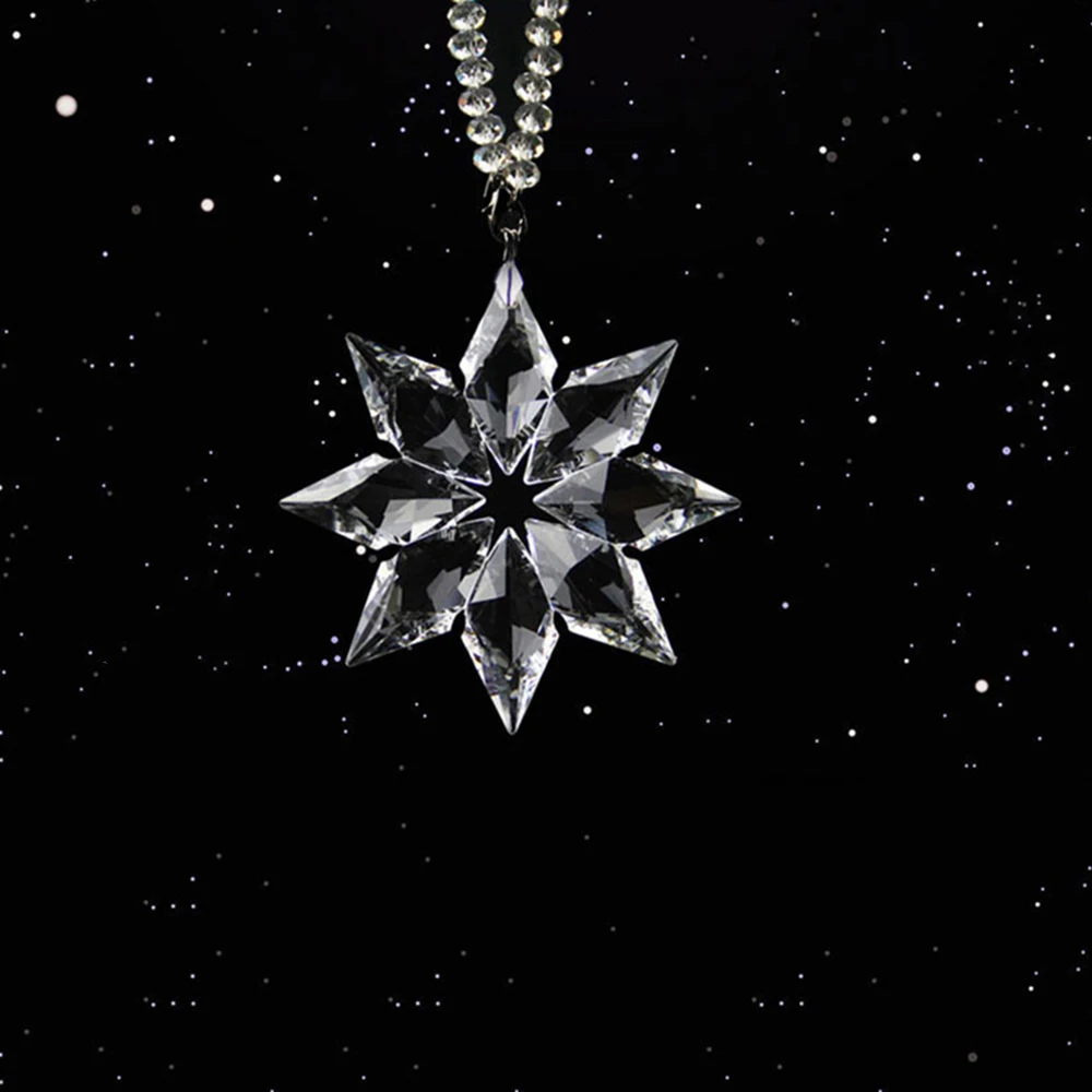 Wholesale Christmas Decor Gifts Car Mirror Pendant Prism Crystal Hanging Snowflake Ornaments