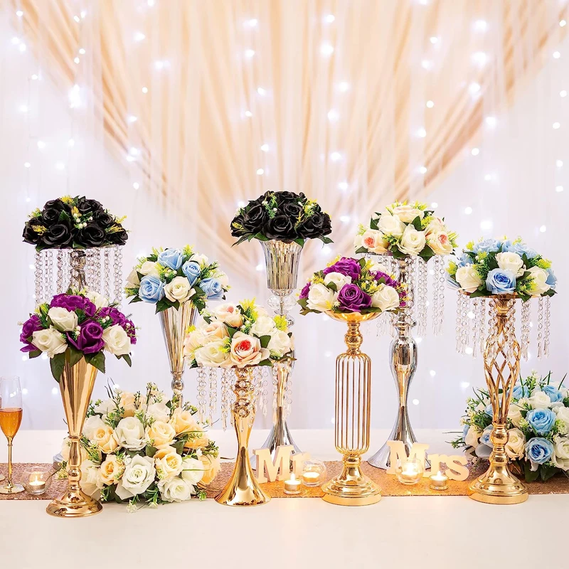 2Pcs Flower Kissing Ball Arrangement Bouquet 15 Heads Plastic Artificial Silk Rose Flowers for Wedding Party Centerpiece