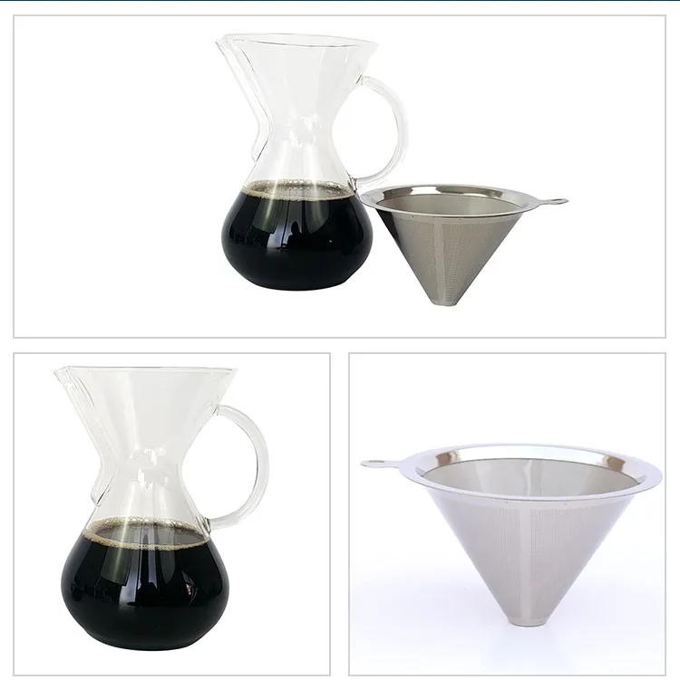 Large Capacity Classic Design Glass Coffee Maker Set Handmade Heat-Resistant Glass Pot for Home Use Box Packed