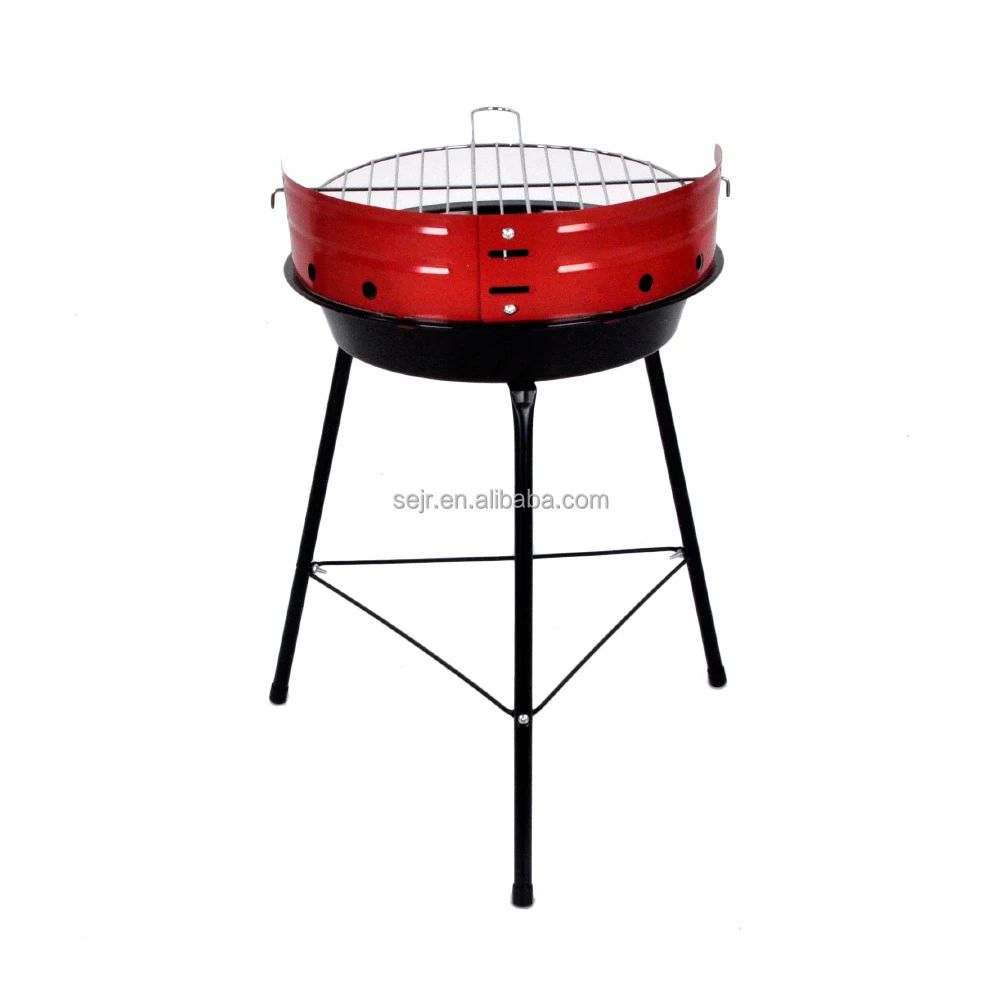 SEJR Portable BBQ Charcoal Grill Round Barbecue Grill Classic 30 x 48 cm Black&Red