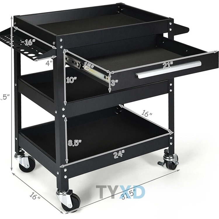 Three Tray Rolling Tool Cart Mechanic Cabinet Storage Toolbox Organazer W/DRAWER