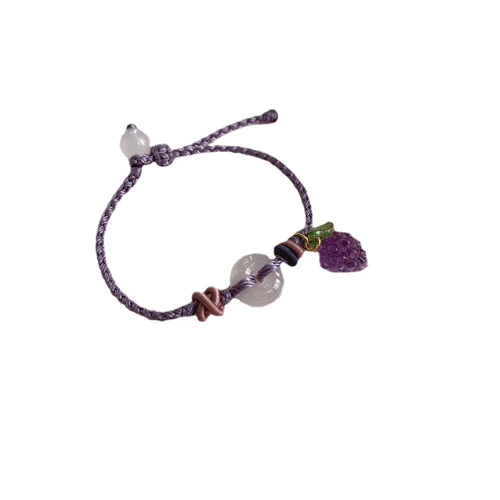 
Wholesale Natural amethyst grape bracelet white chalcedony Peace buckle pendant with adjustable hand cord 