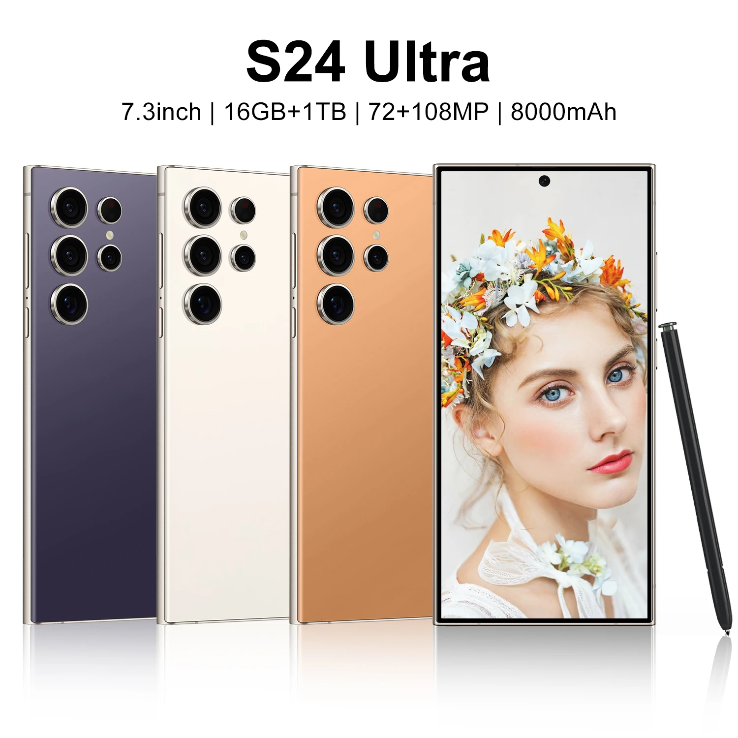 2024 new S24 ultra clone phone Android 13 7.3 inch screen 12GB 1TB 8 core dual sim 4G 5G gaming smartphone