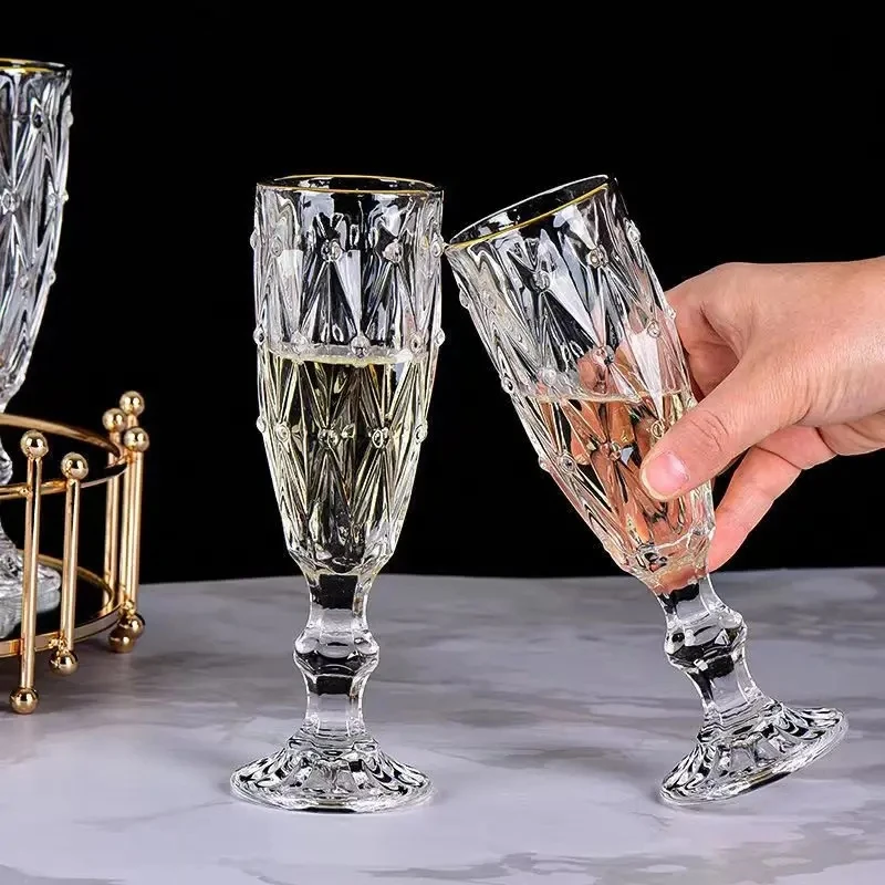 High Quality Diamond Pattern Goblet Red Wine Glass Champagne Goblet Glassware for Wedding Bar Party