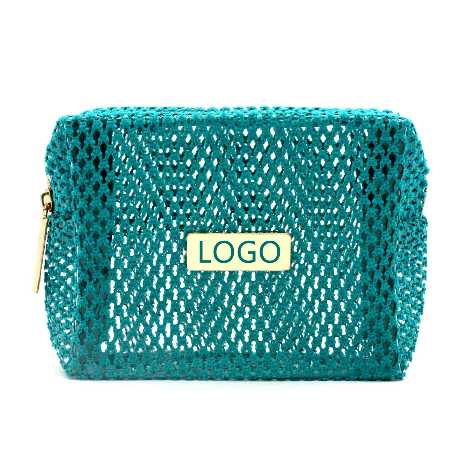 New Mesh Cosmetic Pouch Custom Logo Transparent PVC Clear Makeup Bag Wholesale Bulk Polyester PVC Cosmetic Bag