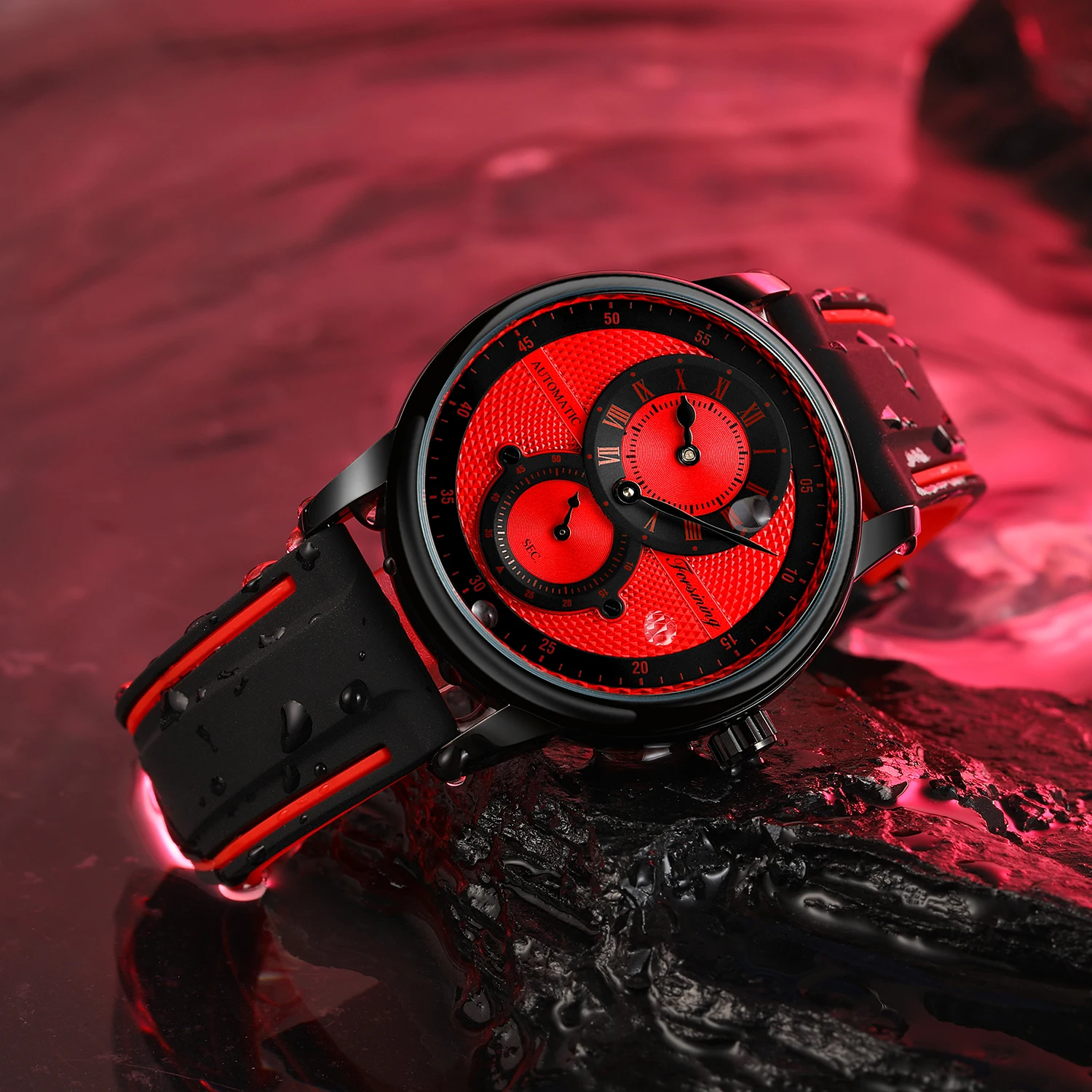 FORSINING 8203 new style Chinese mens mechanical watch hot sale Silicone band water proof best character business wrist watch