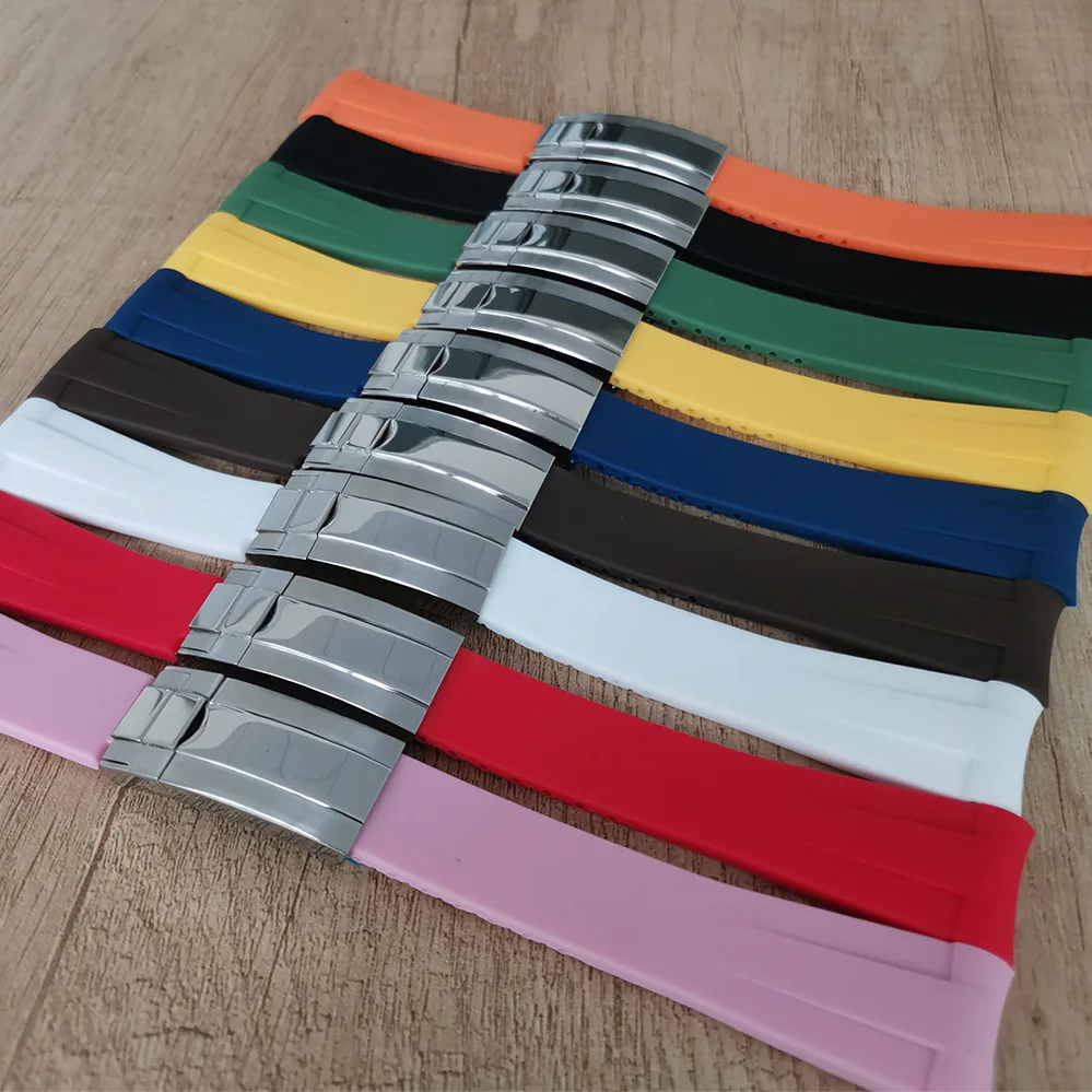 Watch accessories rubber non luminous watch strap 20MM * 18MM stainless steel single folding buckle silver steel buckle