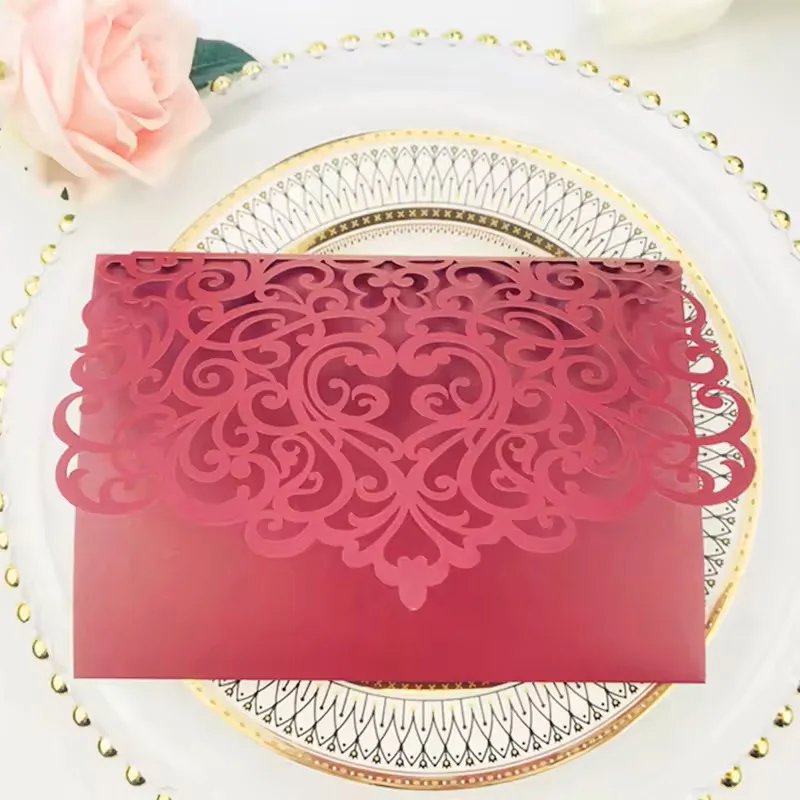 China Wholesale Custom Luxury Wedding Velvet Envelop Invitation Greeting Cards for Rustic Weddings