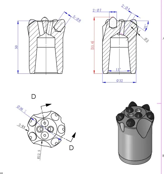 32-40mm 6 button 6 degree tapered rock button drill bit