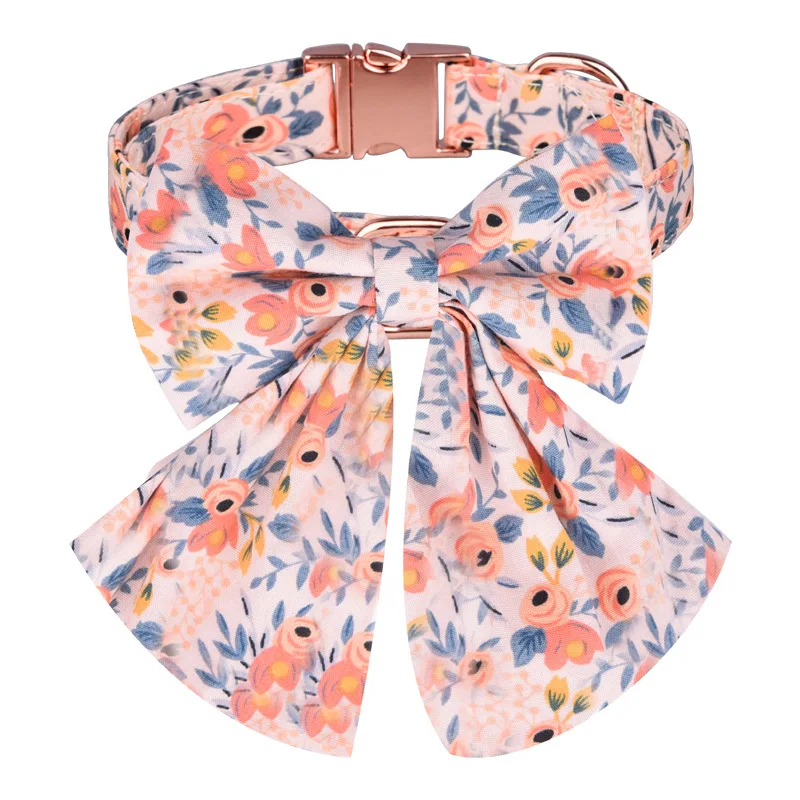 Wholesale Fashion Large Bowknot Pet Soft Luxury Custom Floral Dog Collar Dogs with Bow Tie