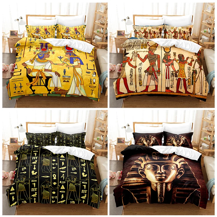 Ancient Egypt Comforter Cover 3pcs Pharaoh Pyramid Duvet Quilt Cover Bedding Set with Pillowcases