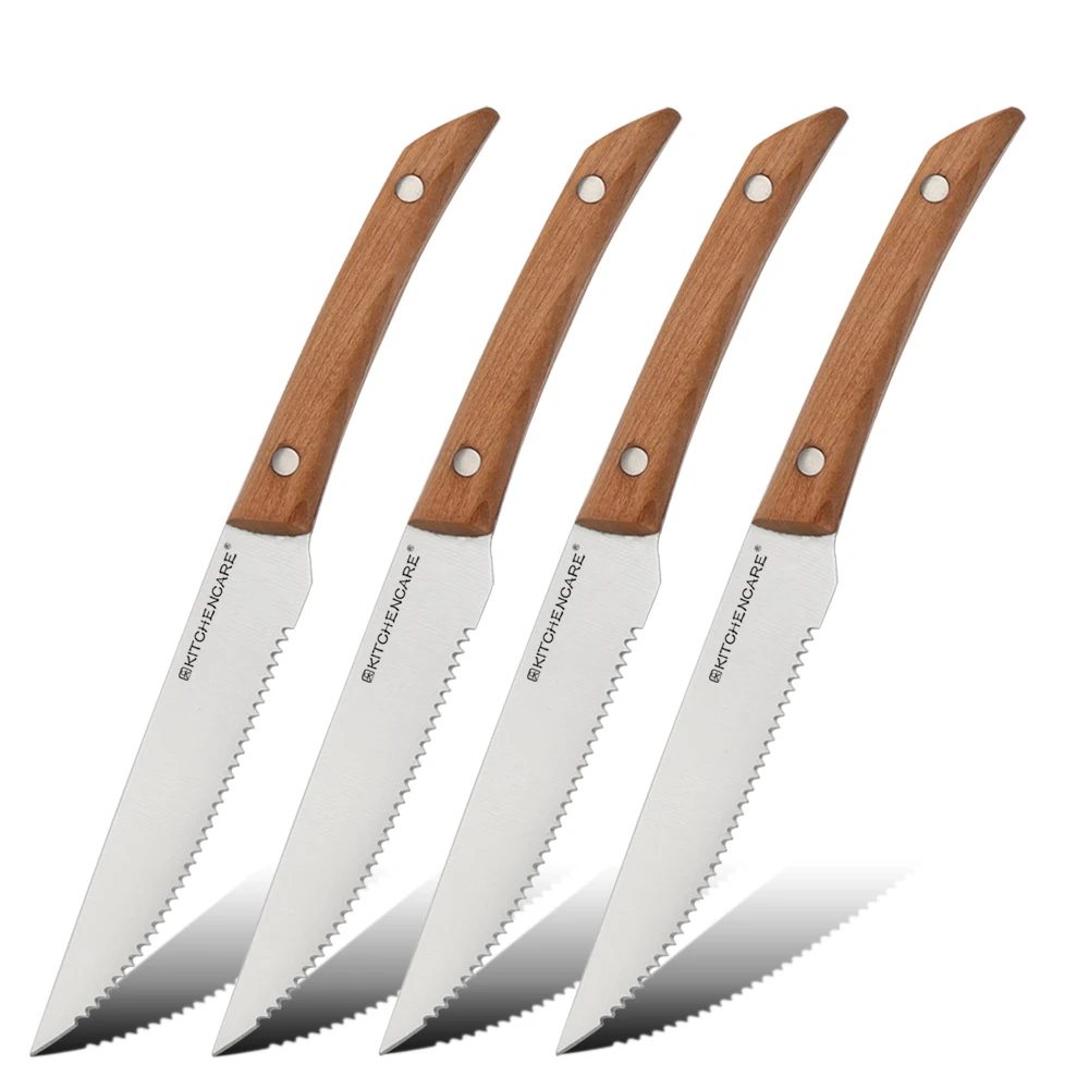 KITCHENCARE 4 piece Kitchen Knives Set Custom Beaf Serrated Knife Wood Steak Knives Set