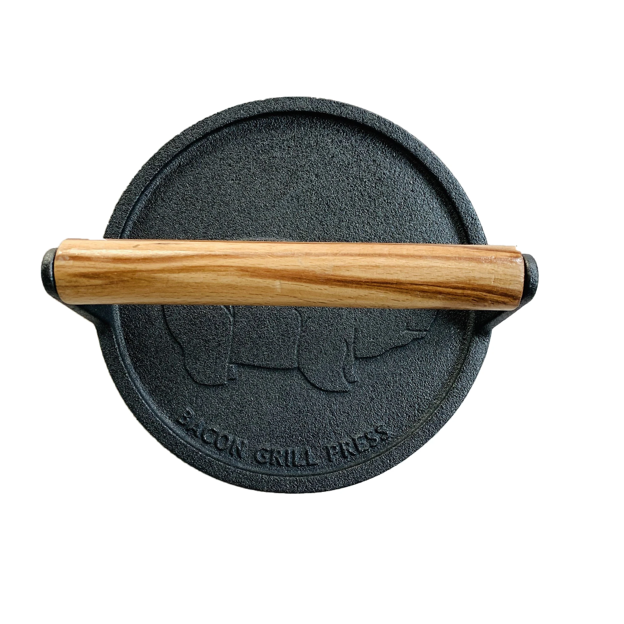 Factory Supply Pre-seasoned Cast Iron Bacon Press Meat Press Round Cooking Grill Press