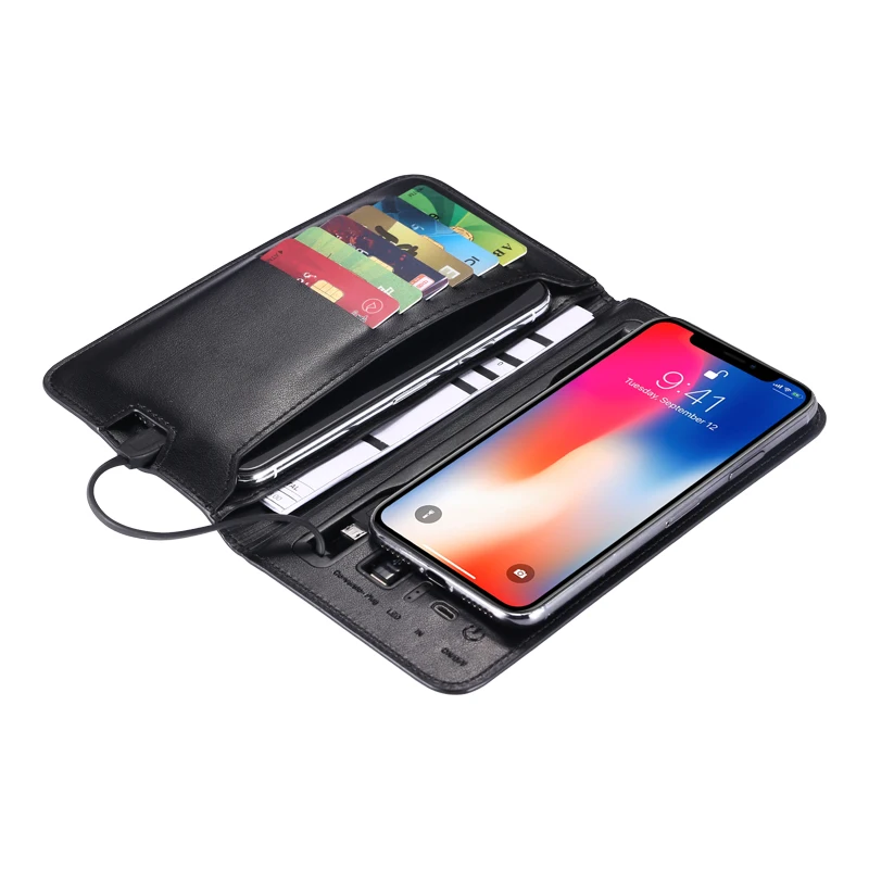 Бизнес-стиль Беспроводное зарядное устройство кожаный кошелек с power bank и кабелем
