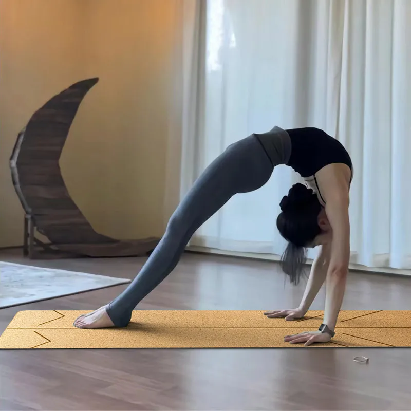 Laser Engraved Custom Design Custom Logo 100% Natural Cork Rubber Yoga Mat Eco Friendly Yoga Mat With Strap
