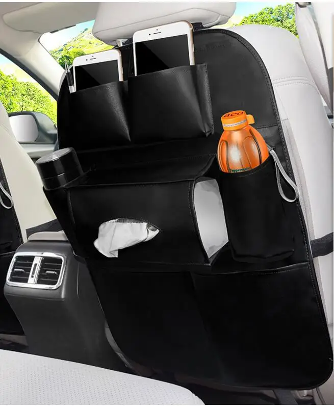 PU leather folding storage tray car back seat food tray car back seat organizer with tray