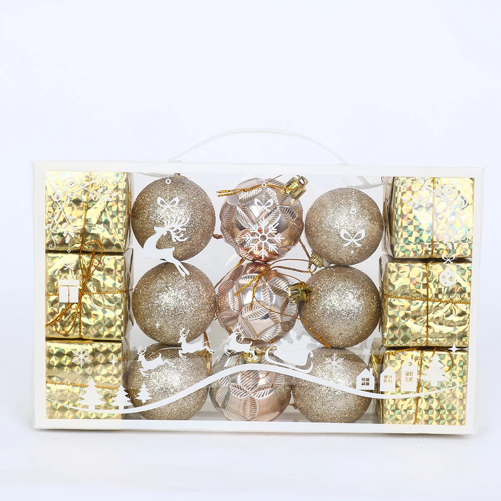 Christmas Ball Tree Ornaments Plastic Foam Glitter Christmas Ball Box Ornaments Ball Set