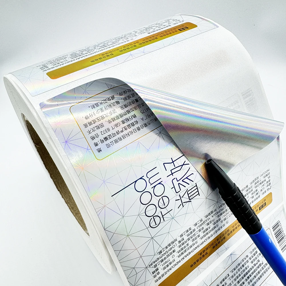 Factory customized logo waterproof roll Laser Holographic stickers for packaging