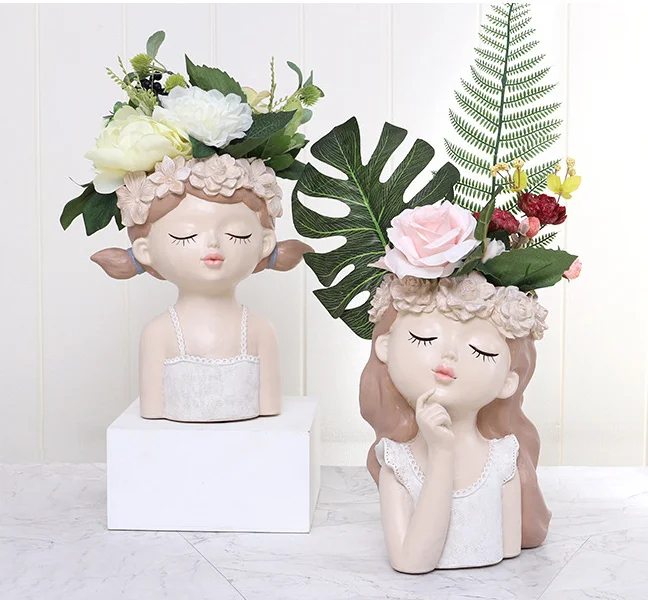 Эмалированная ваза в форме милых девушек, цветочные горшки, суккуленты, горшок для растений, наружные комнатные садовые горшки, фарфоровая статуэтка ангела ручной работы