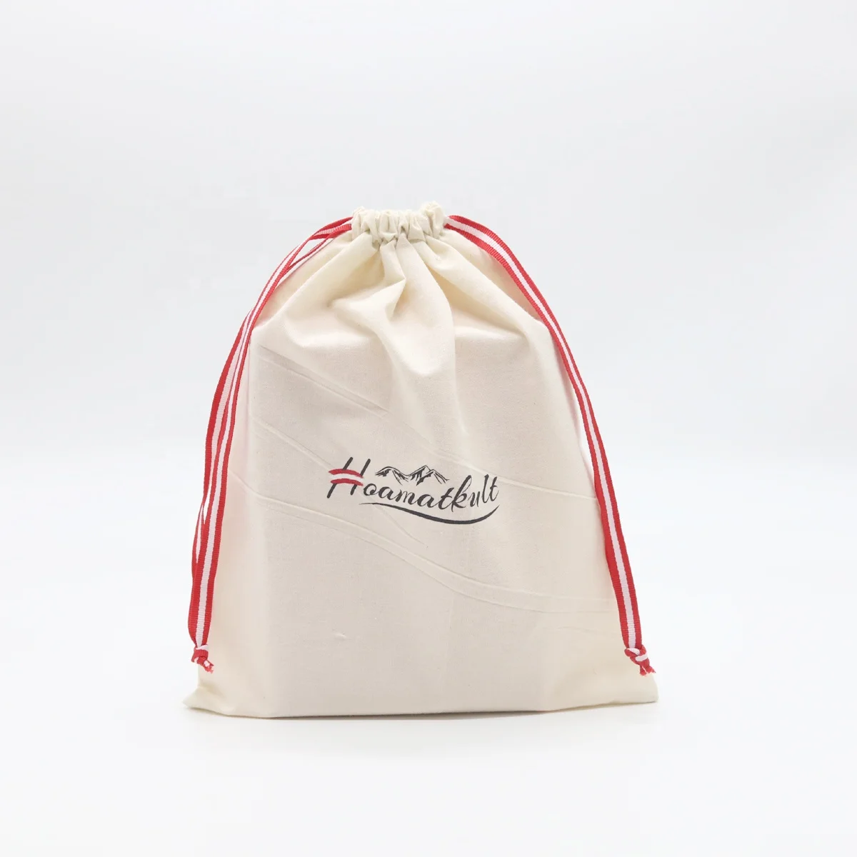 Custom Logo Printed  Grey Fabric Cotton Dust Cloth Shoes Packaging Drawtring Bags Recycled Cotton Shopping Bag