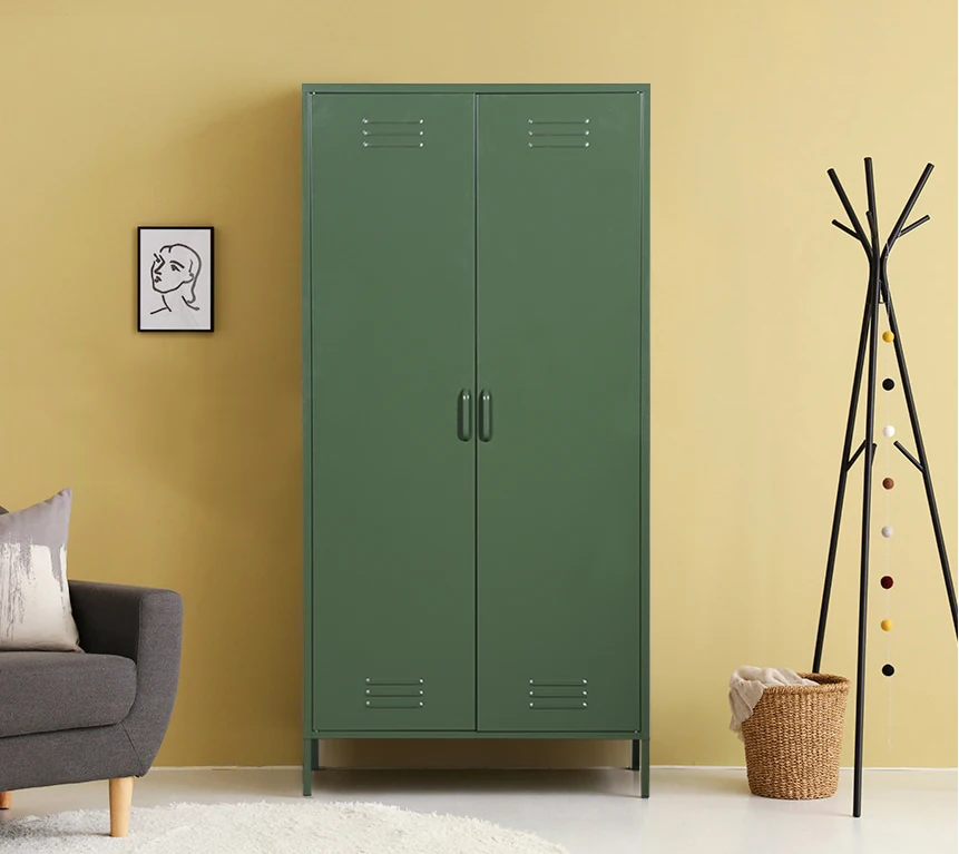 New Modern Design Stylish Bedroom Furniture 2 Doors Steel Clothes Cabinet Metal Closet Storage Wardrobe Locker For Home