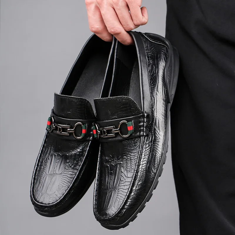 New Style Designer Soft Rubber Sole Male Slip on Casual Driving Genuine Leather Loafers Boat Dress Shoes for Men