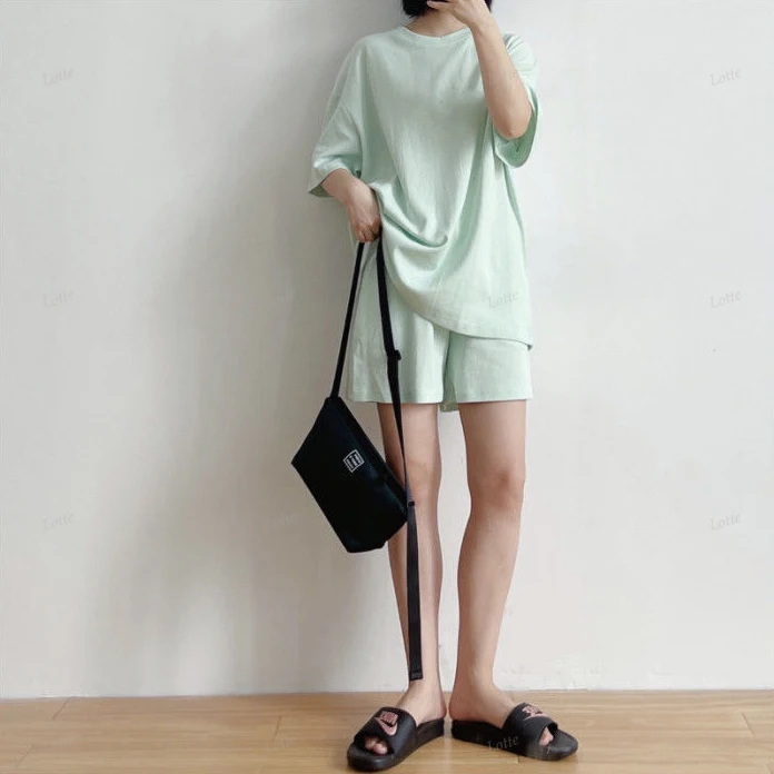 Women T-shirts Suits with Shorts Loungewear Pajamas Woman Summer Basic&Casual Microfiber Sleepwear Negligee 2 Pieces Nightie