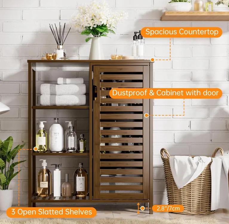 High Quality Bamboo Kitchen Cupboard Side Storage Organizer Free Standing Floor Cabinet Bathroom Storage Cabinet