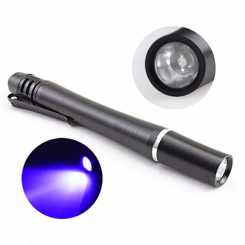 Small 395nm UV Pen Flashlight Pocket Blacklight Aluminum Body for ID Check Camping LED bulb 395nm Ultraviolet Light
