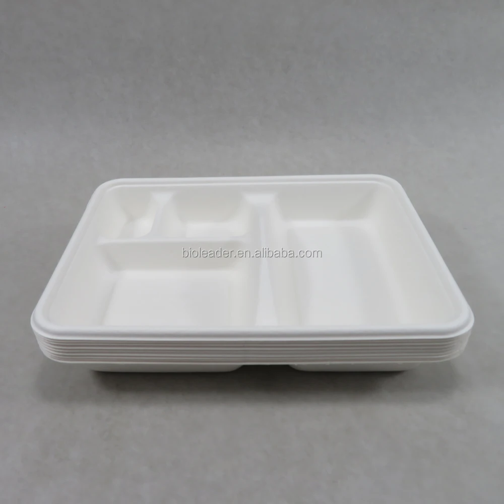 Biodegraded Disposable Sugarcane Bagasse 5 Compartment Food Tray